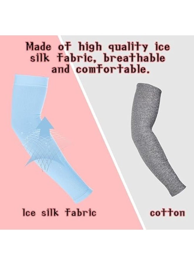 ChicAbode 3 Pairs Kids Arm Sleeves, UV Sun Protection Cooling Arm Covers, Elastic Compression Ice Silk Sleeves for Boys & Girls Outdoor Sports (Ages 7-12, White Pink Blue) - Image 5
